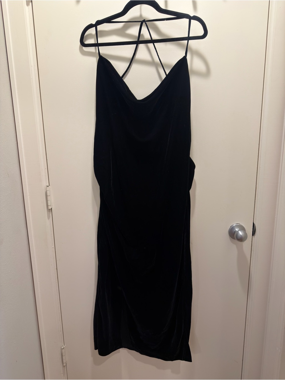 ASOS Black Strapless Velvet Cowl Midi Dress with Crisscross Back size 14